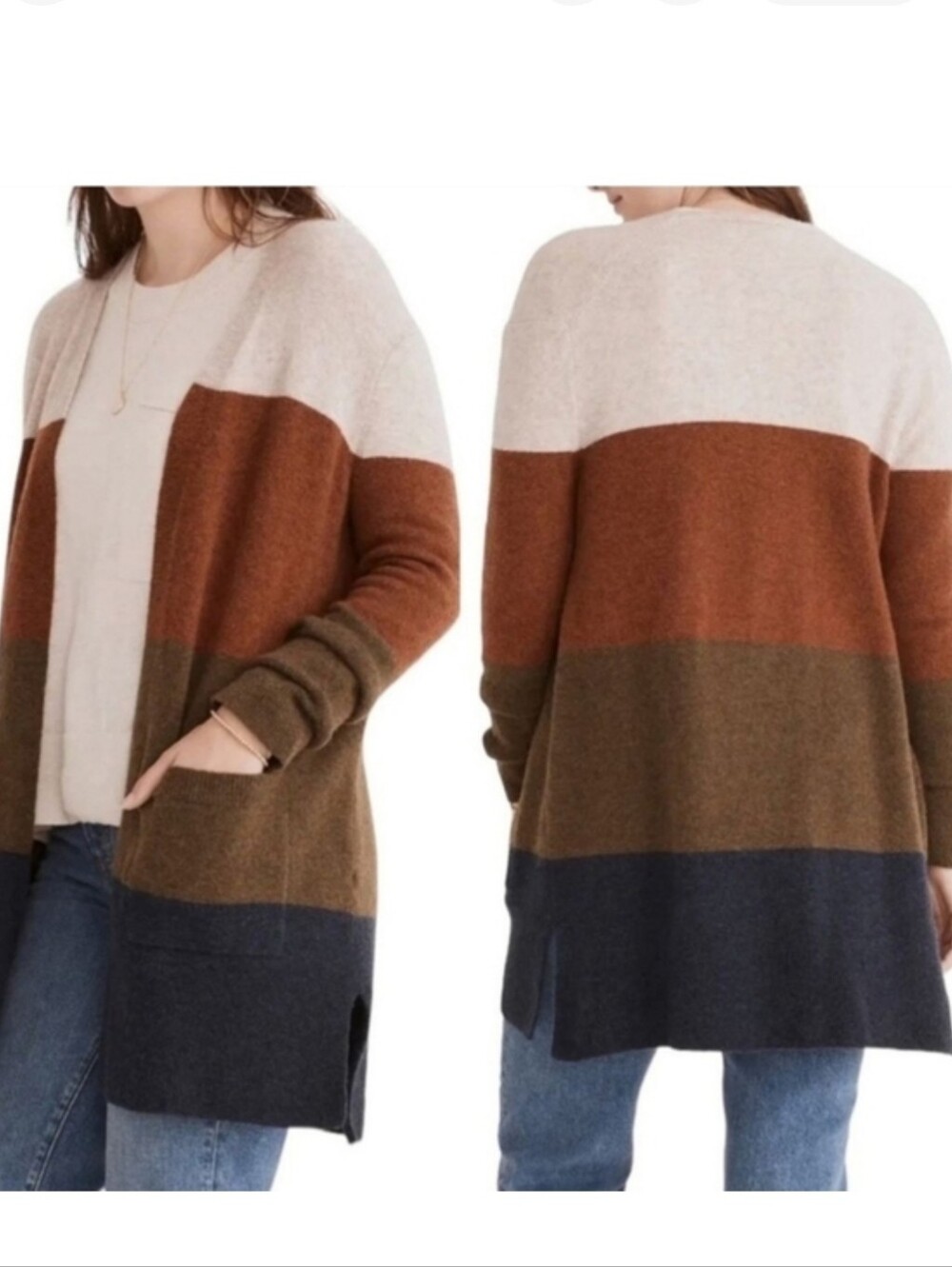 Madewell Colorblock Open Cardigan Sweater - Cream, Rust, Olive, Navy